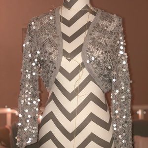 Cute silver sequin crochet crop sweater